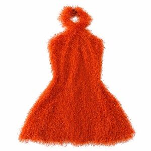 Zara Vibrant Orange Fuzzy Halter Dress